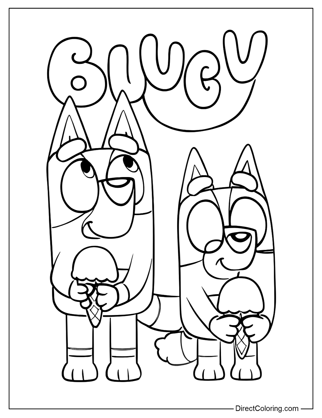 Bluey and Bingo with Ice Cream Coloring