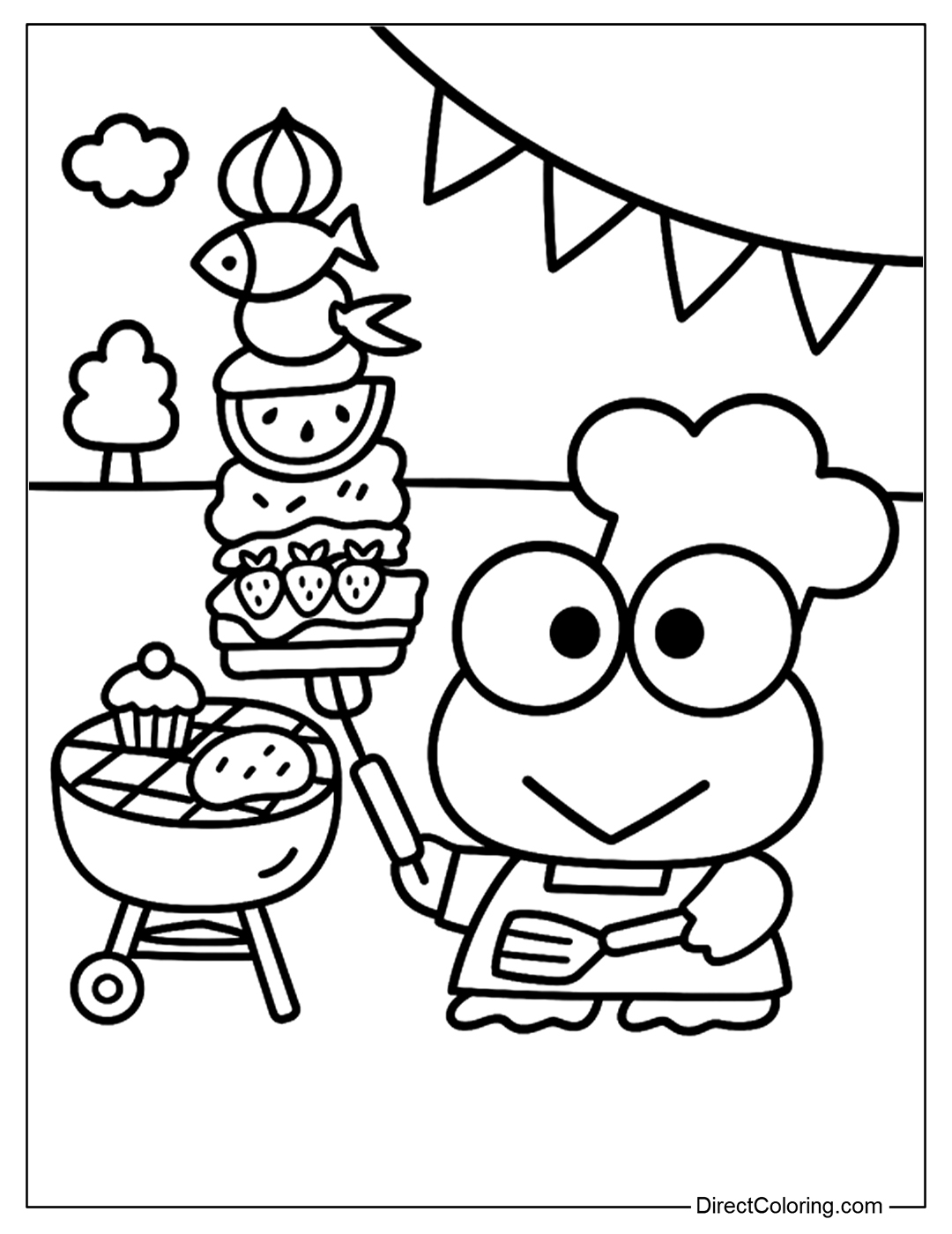 Keroppi BBQ Chef Coloring Page Printable