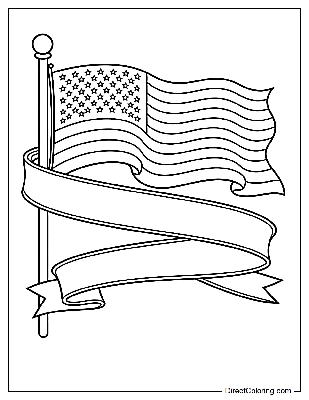 A large American flag with a ribbon wrapped around the front.