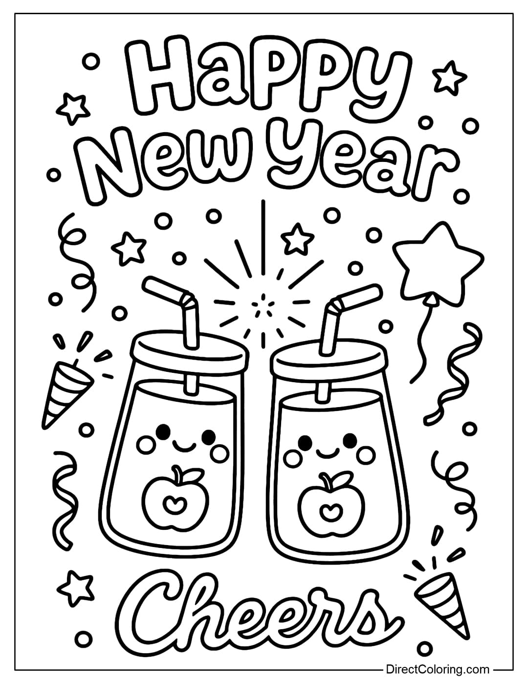 Coloring page of two glasses of apple juice 