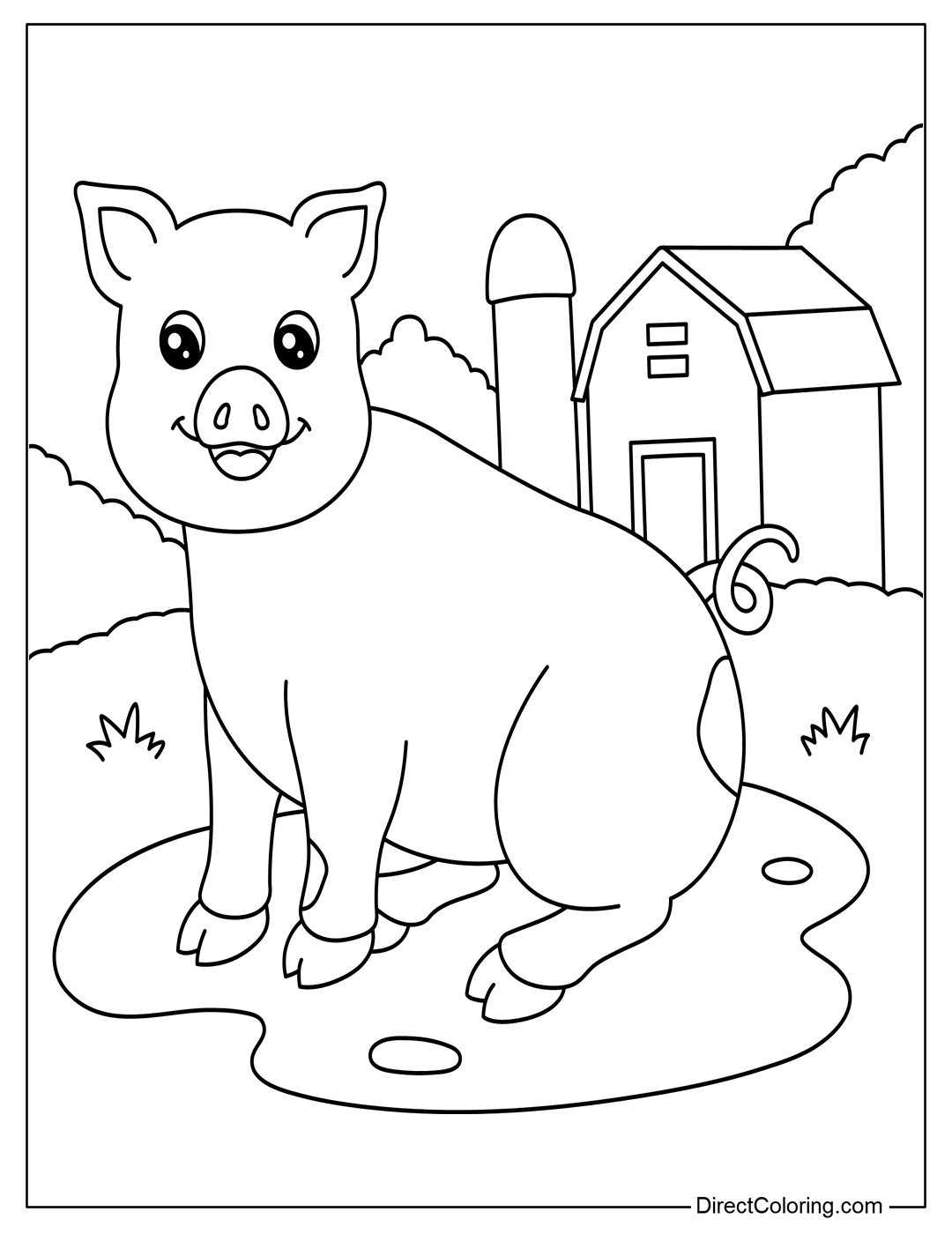 Pig in the Mud Coloring Sheet