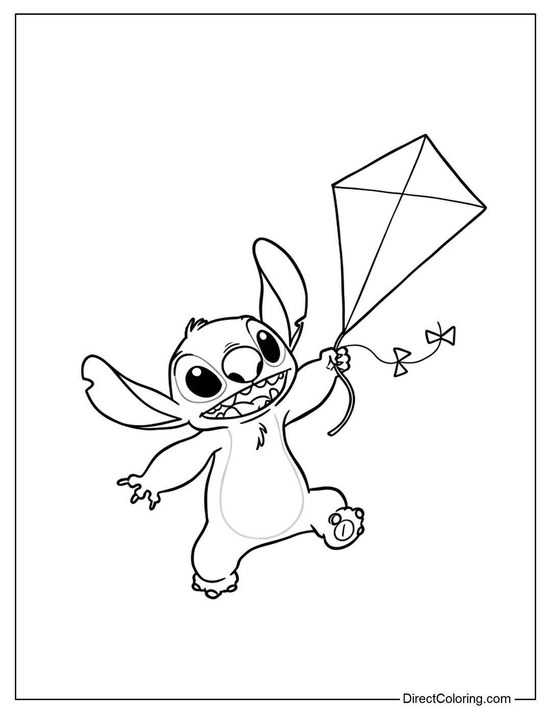 Stitch Flying a Kite Coloring Page