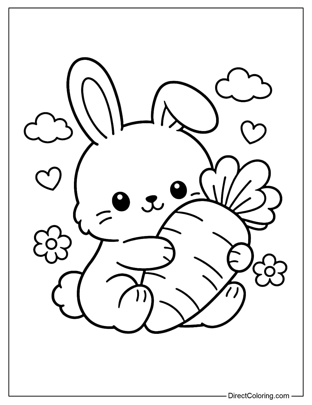 A little bunny holding a large carrot.