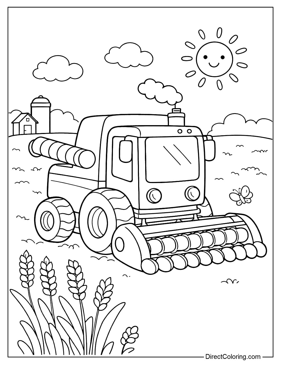 Coloring page of a harvester with large, clear shapes.