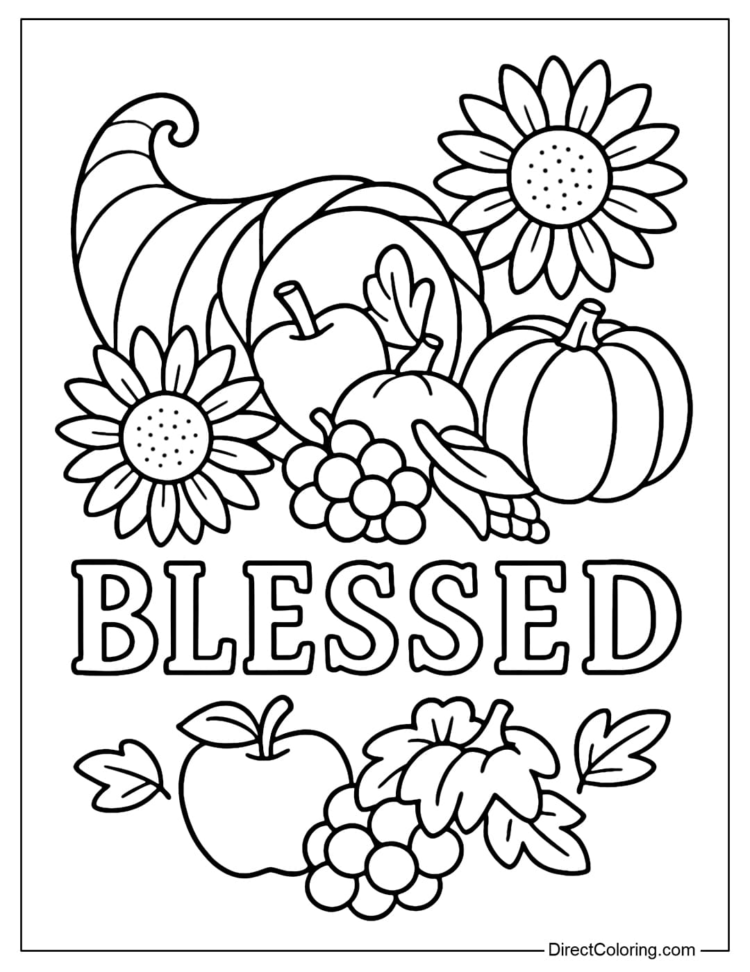 Cornucopia coloring page with the word 