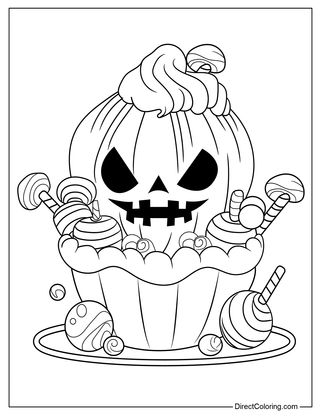 Spooky Cupcake with Candy Coloring Free