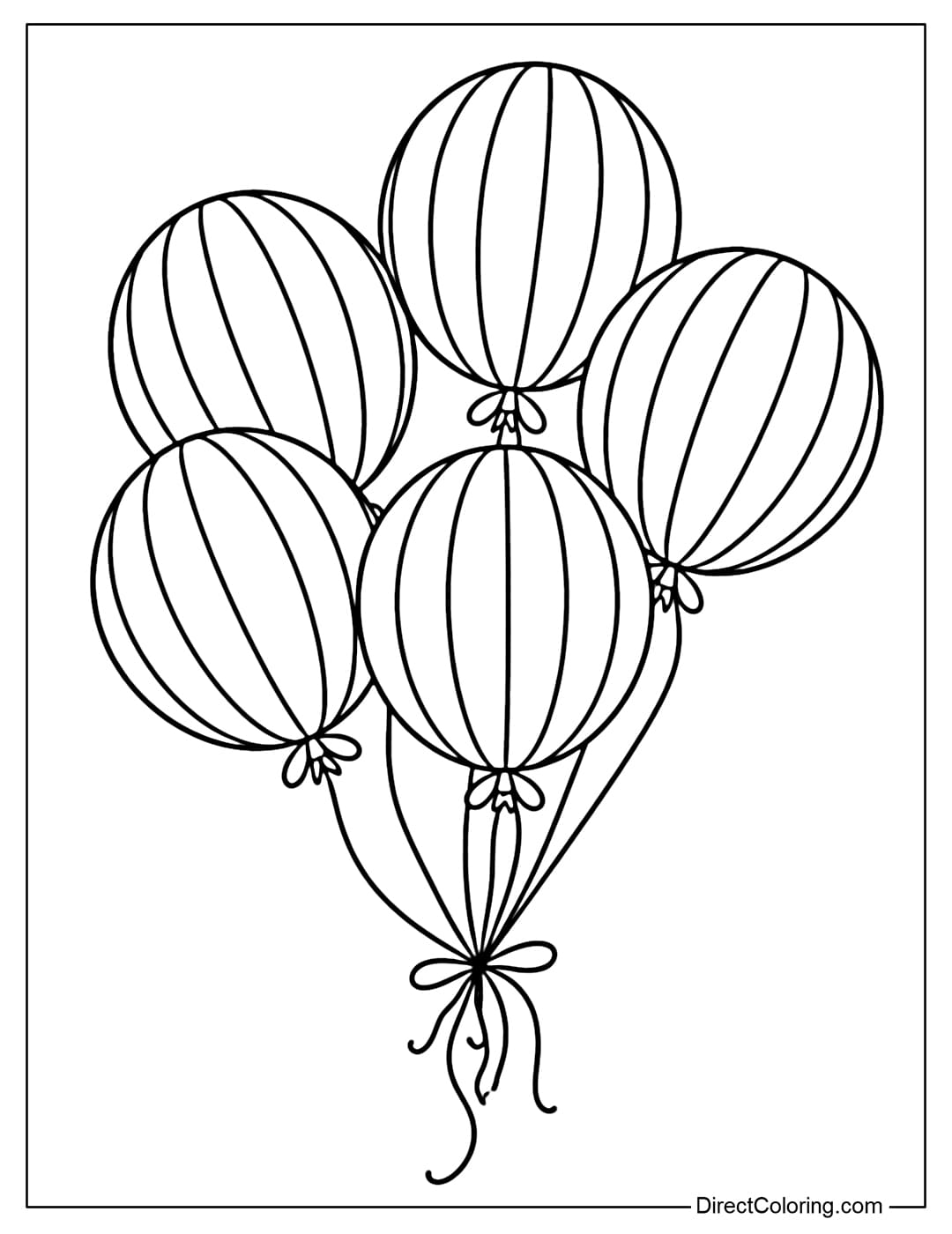 Coloring page of balloons with large, evenly spaced stripes.