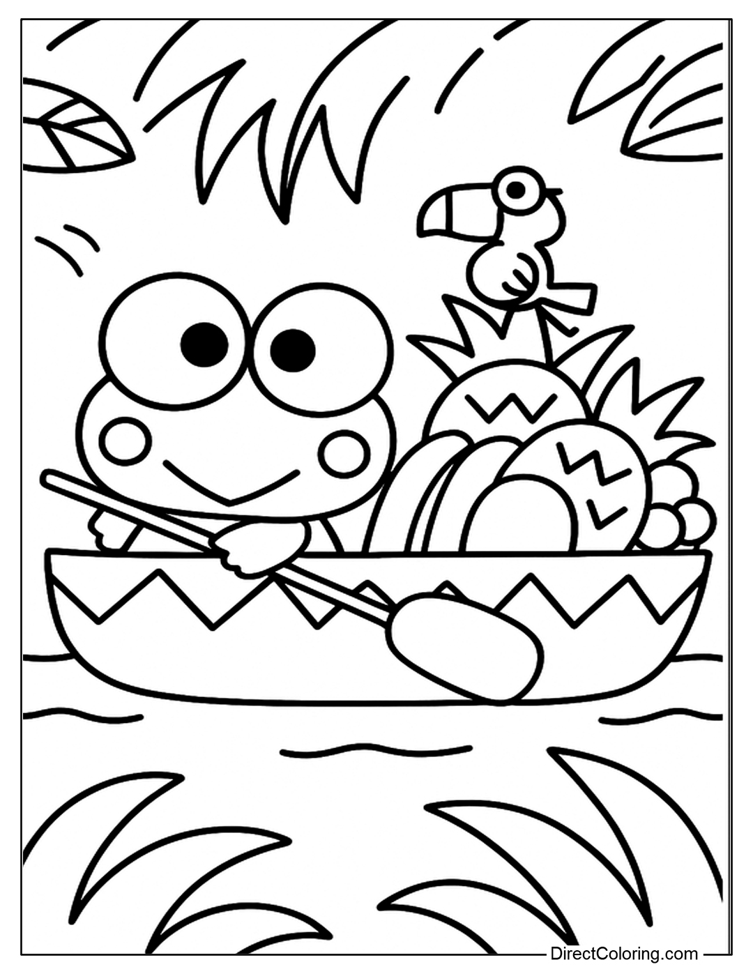 Keroppi Boating with Tropical Fruit Coloring Page Free