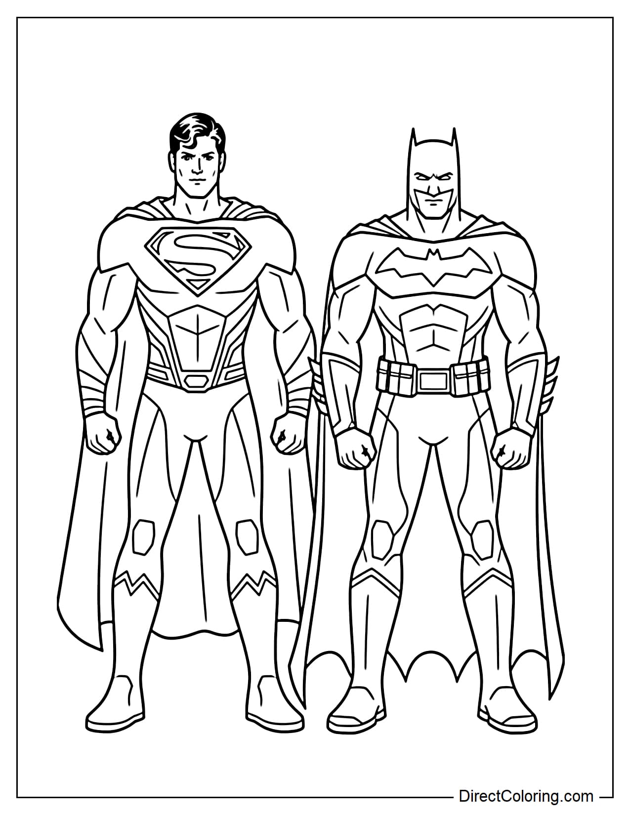 Superman stands next to Batman in a heroic pose.