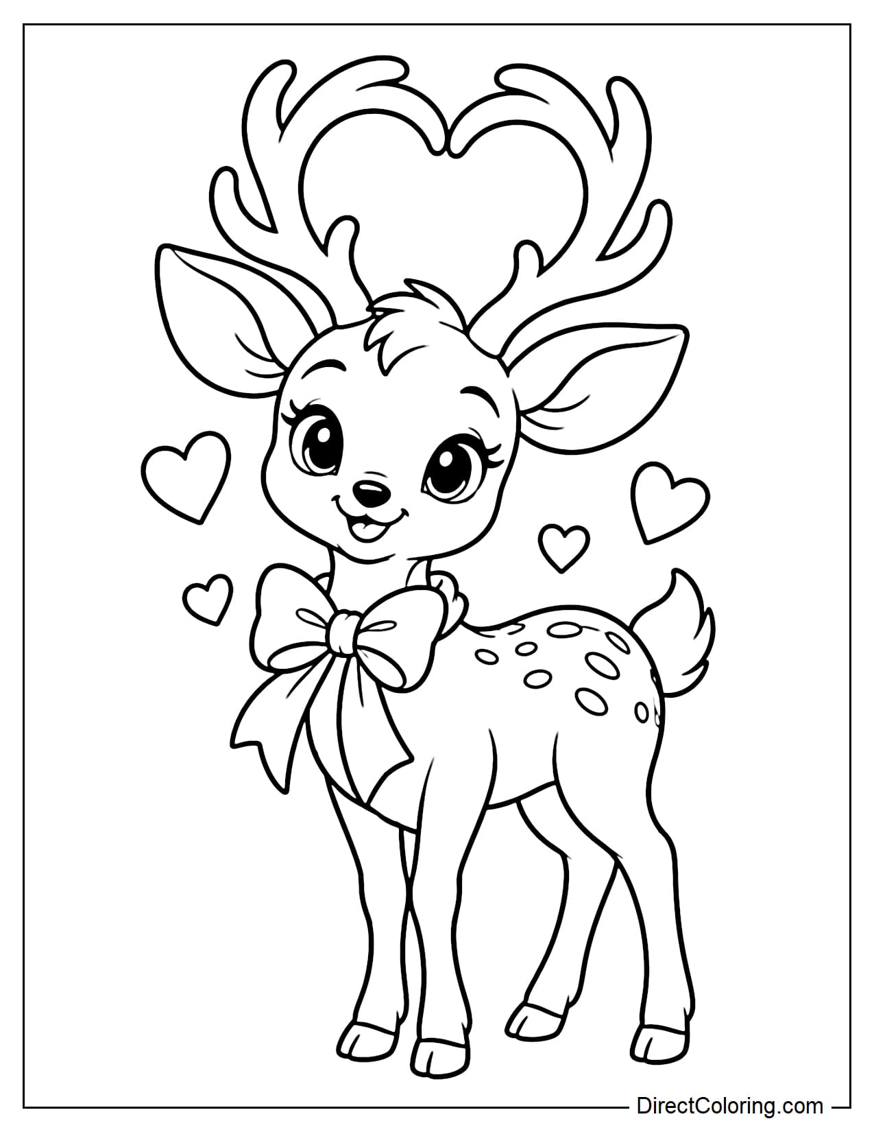 A cute deer with its antlers curving together to form a large heart shape above its head.