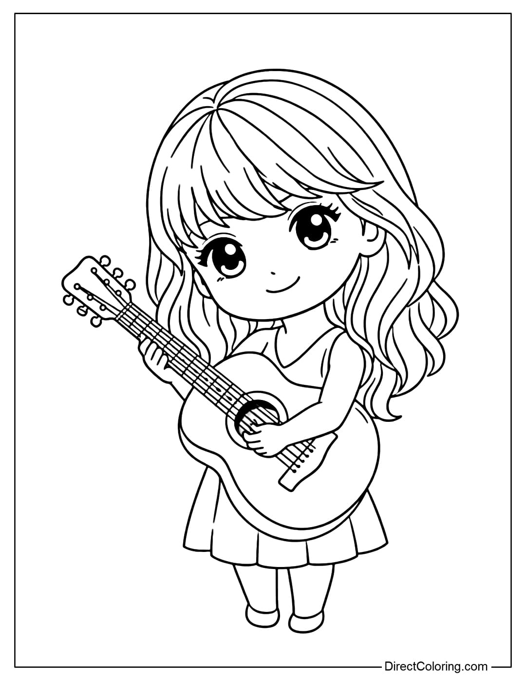 A cute chibi-style Taylor Swift, holding a guitar, with an adorable expression.