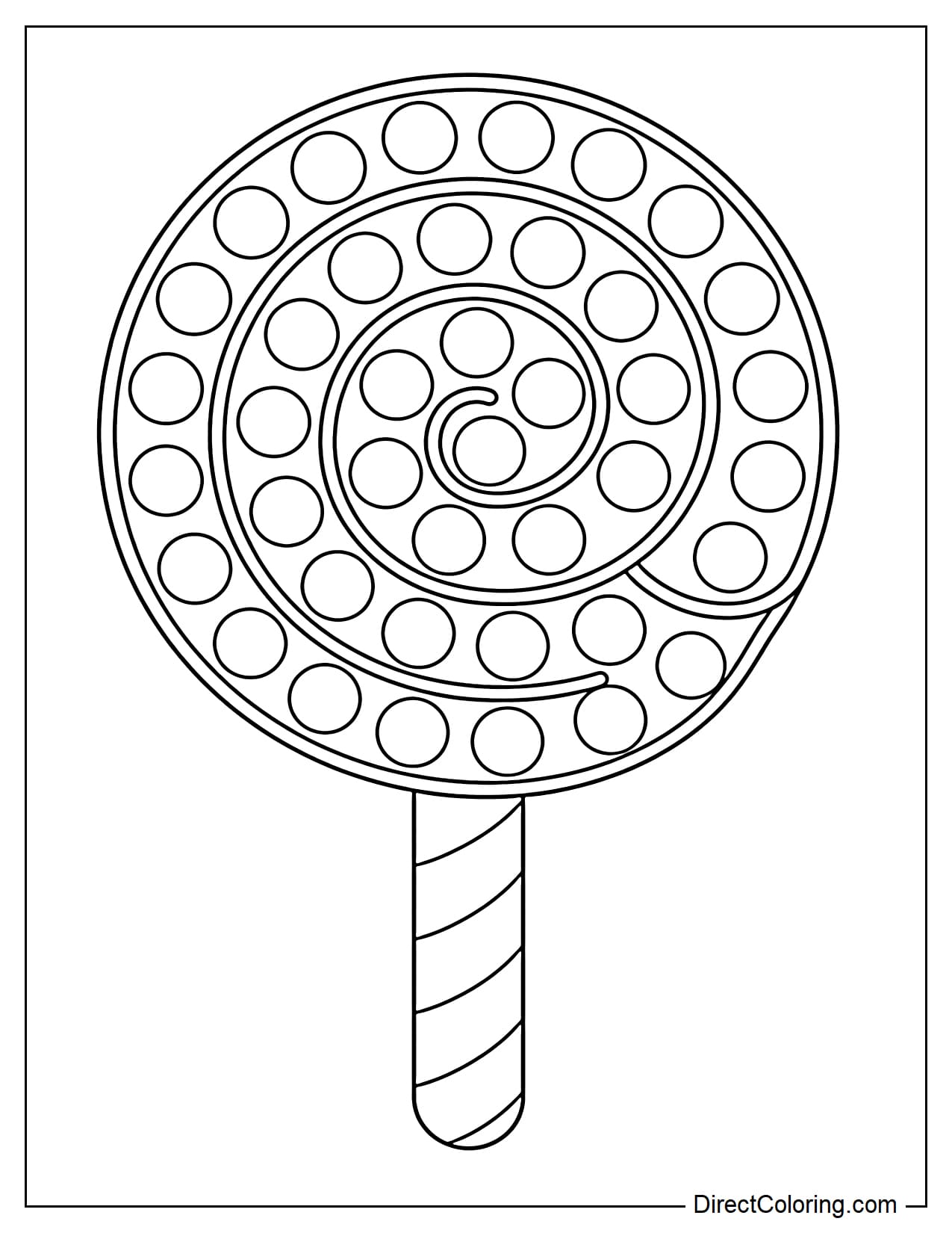 A large, spiral lollipop-shaped pop-it with round bubbles arranged in a spiral from the center outwards.