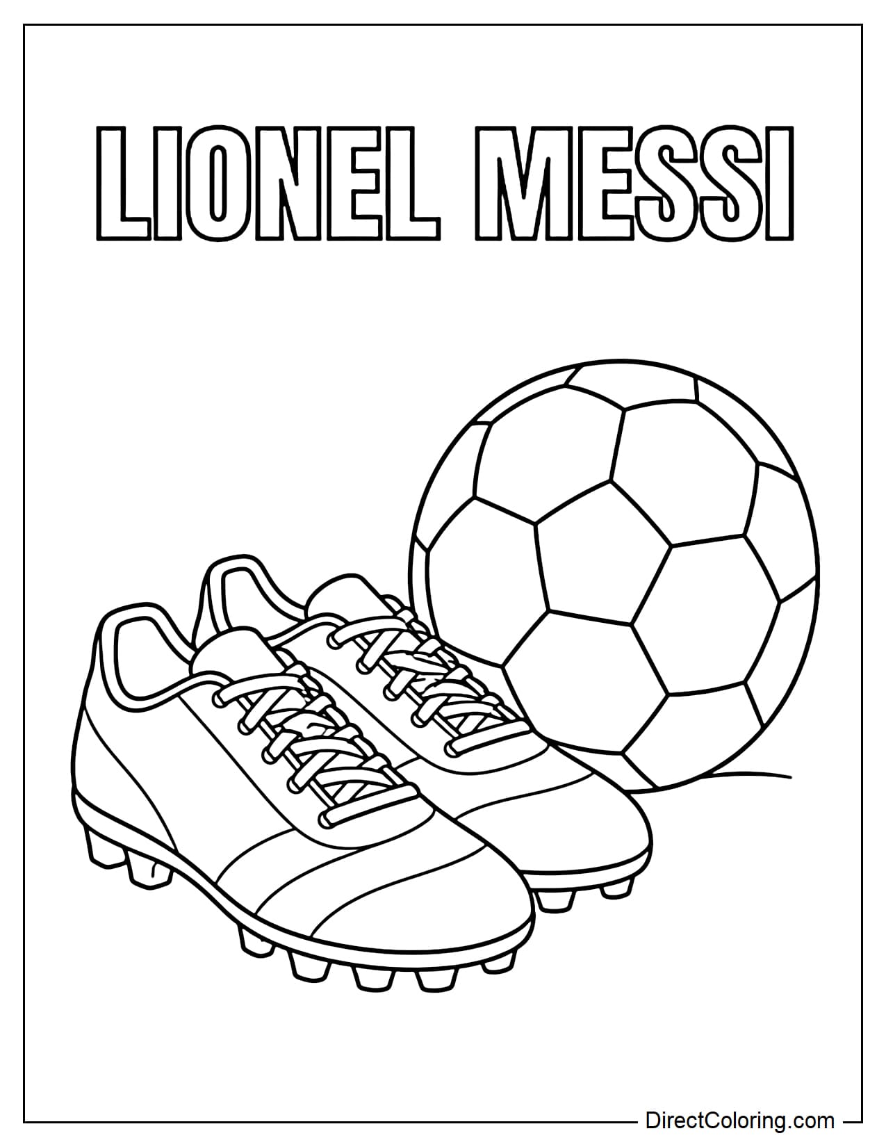 A close-up of Lionel Messi's soccer boots next to the ball.