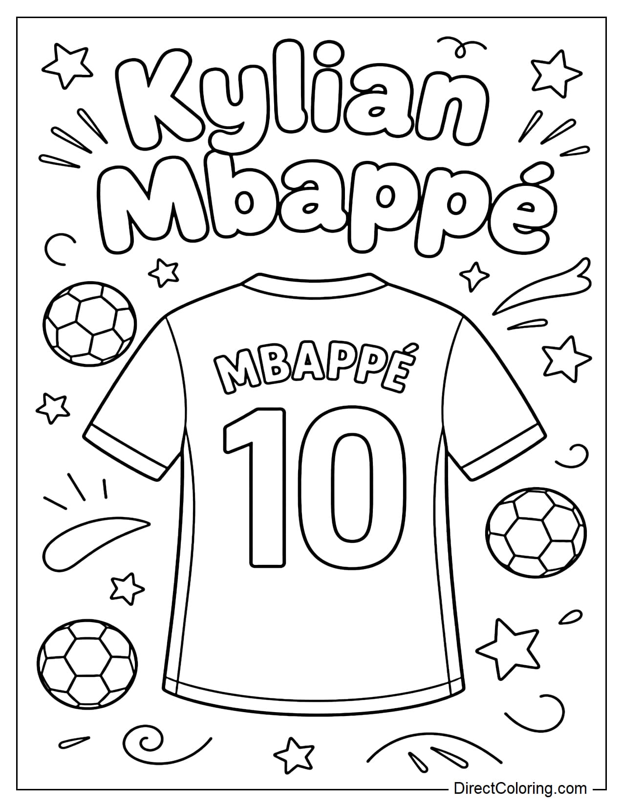Kylian Mbappé's number 10 football jersey, with the words 