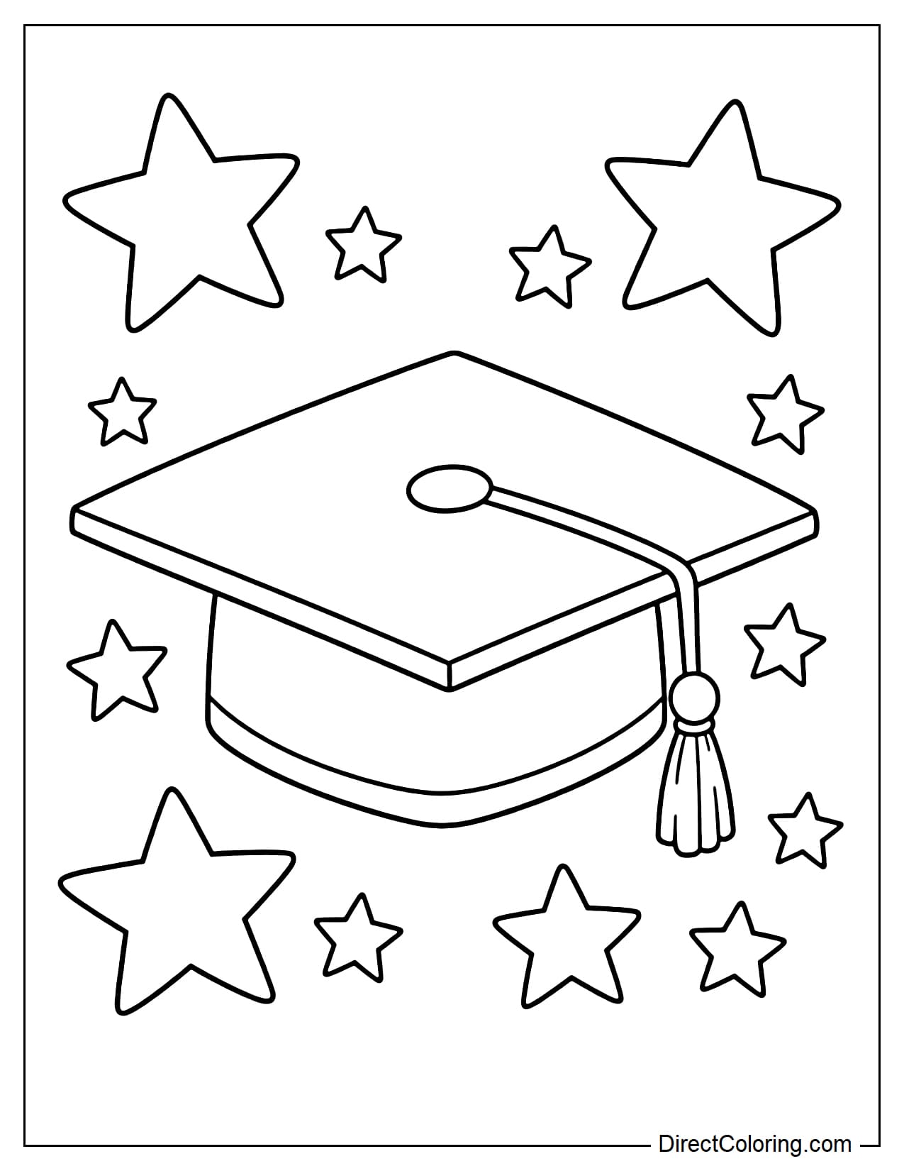 A large graduation cap in the center, surrounded by large stars.