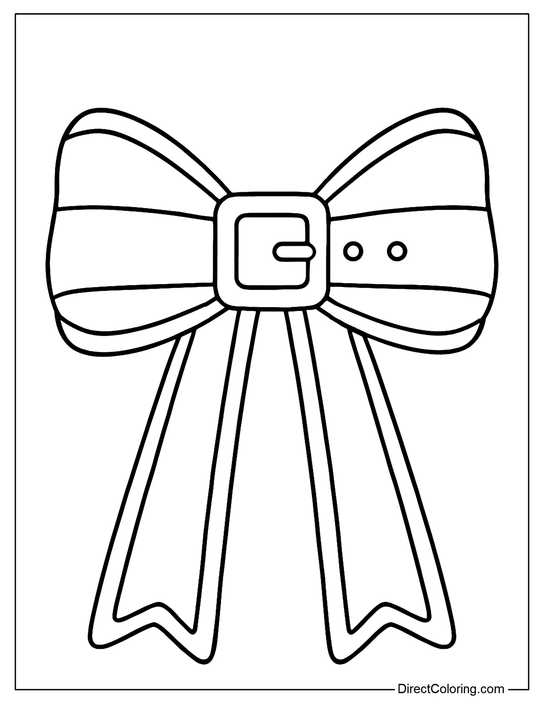 A Santa belt Christmas bow coloring page with a Santa belt pattern.