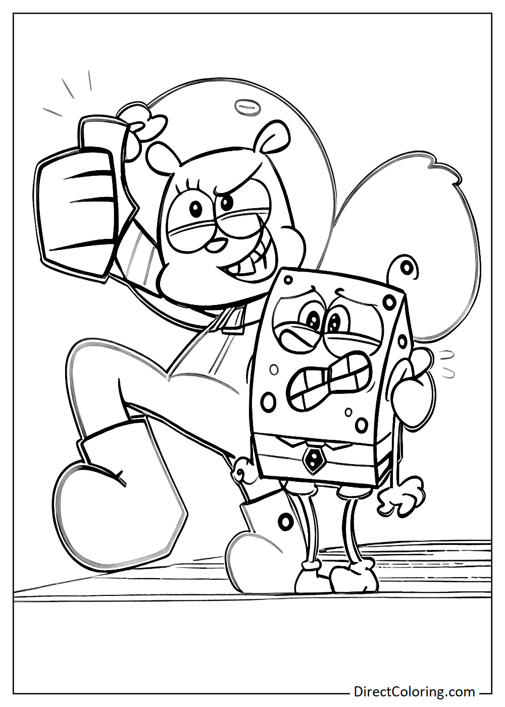Sandy Cheeks and SpongeBob fun coloring sheet