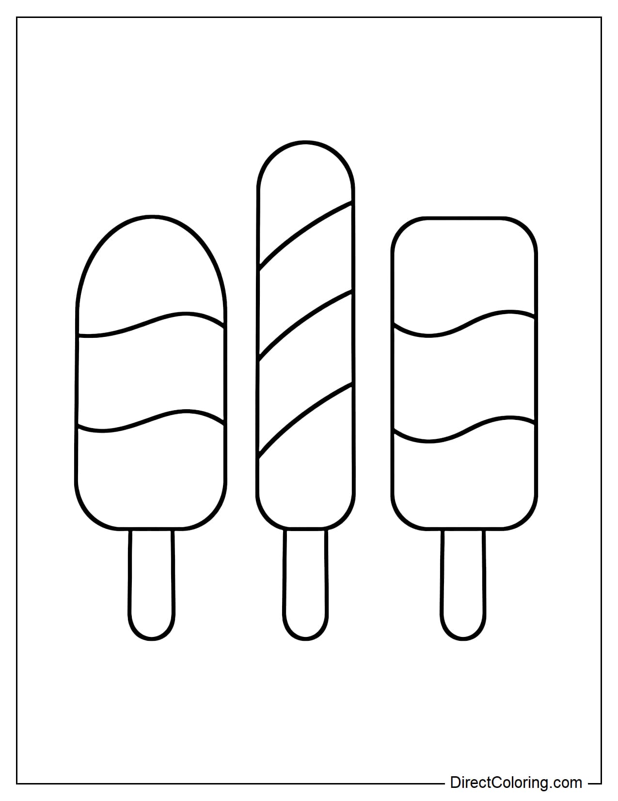 Three popsicles with simple shapes like round, long, and rounded corners.