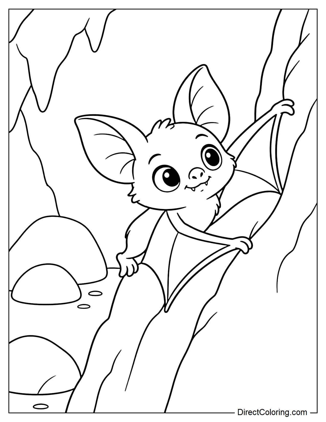 A cute bat uses its feet and wings to crawl along a rocky cave wall instead of flying.