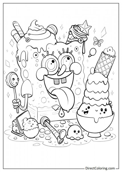 SpongeBob eating ice cream coloring page