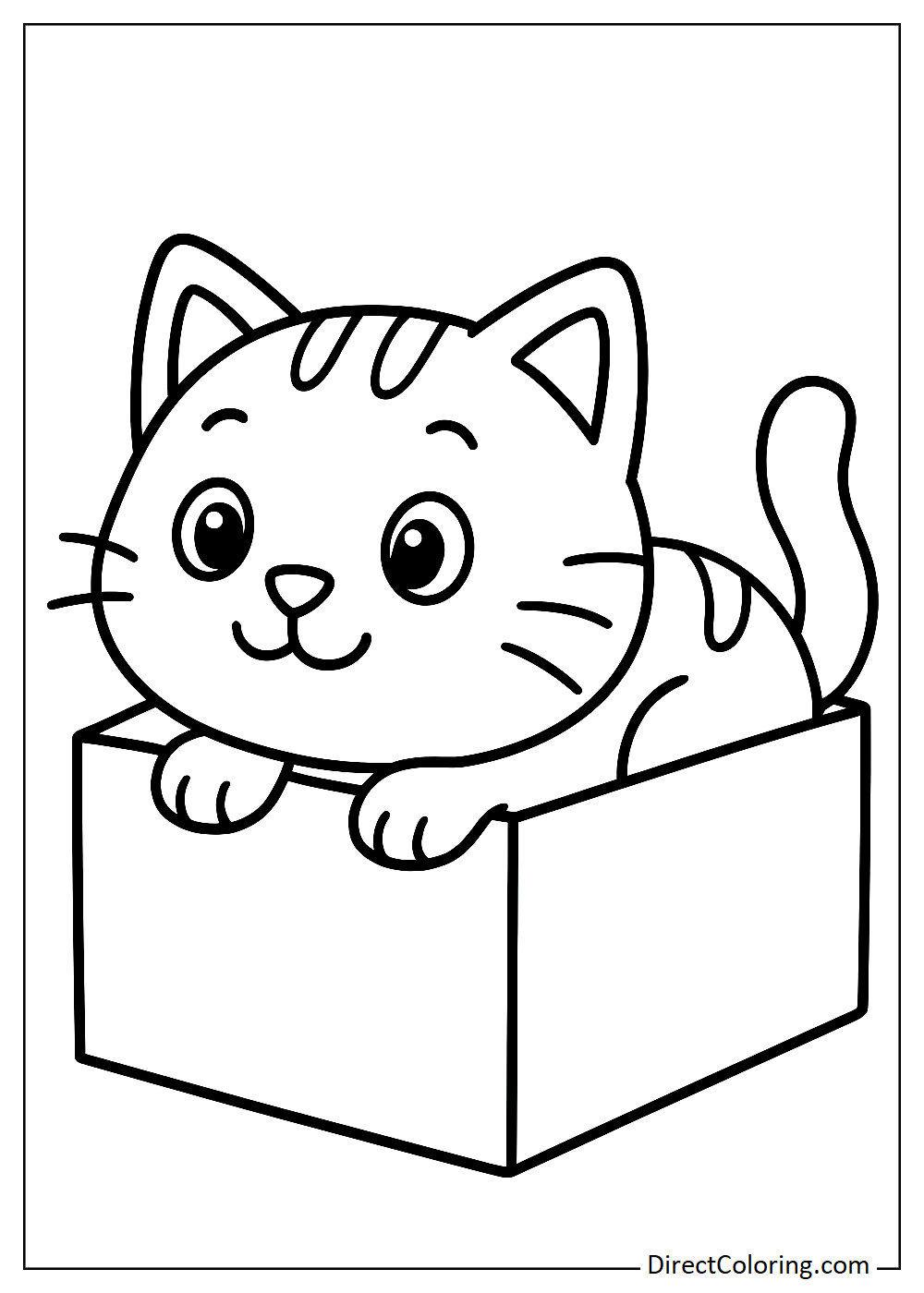 Cute cat lying in a box coloring