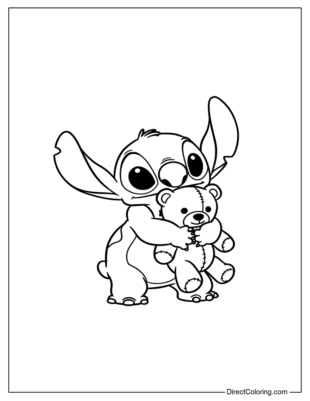 Stitch Hugging a Teddy Bear Coloring Page