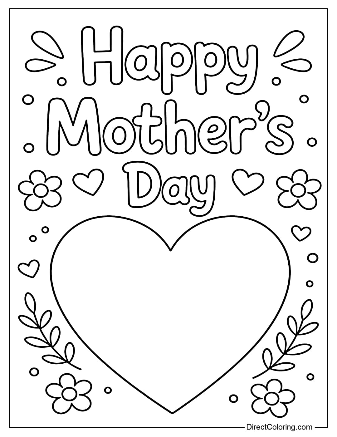 Coloring page with a simple card featuring the words 