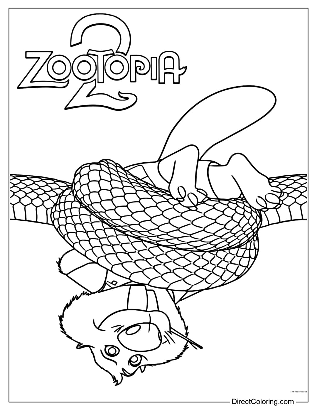 A humorous coloring page featuring Nibbles Maplestick tightly coiled and upside down by Gary.