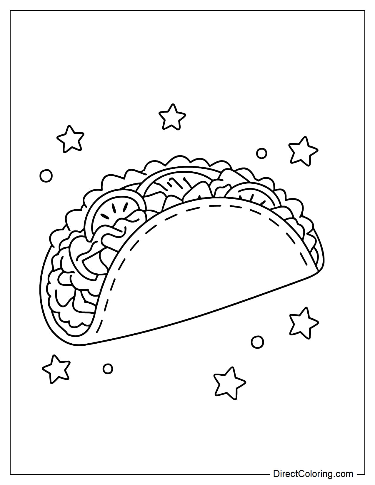 A large taco in the center, surrounded by a few small stars scattered gently around it.