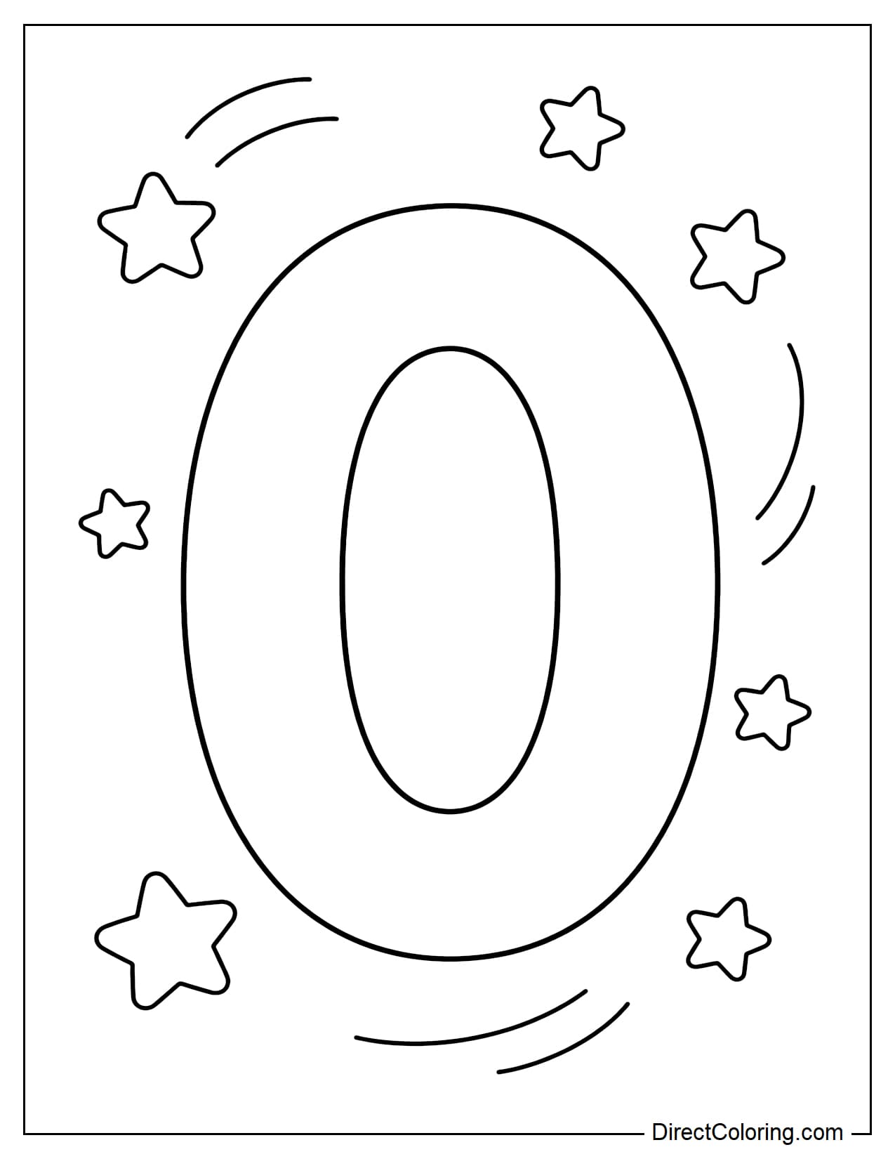 A large, simple number 0 surrounded by a few small stars and simple curves.