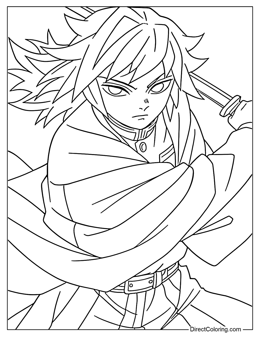 Giyu Coloring Page Demon Slayer Infinity Castle