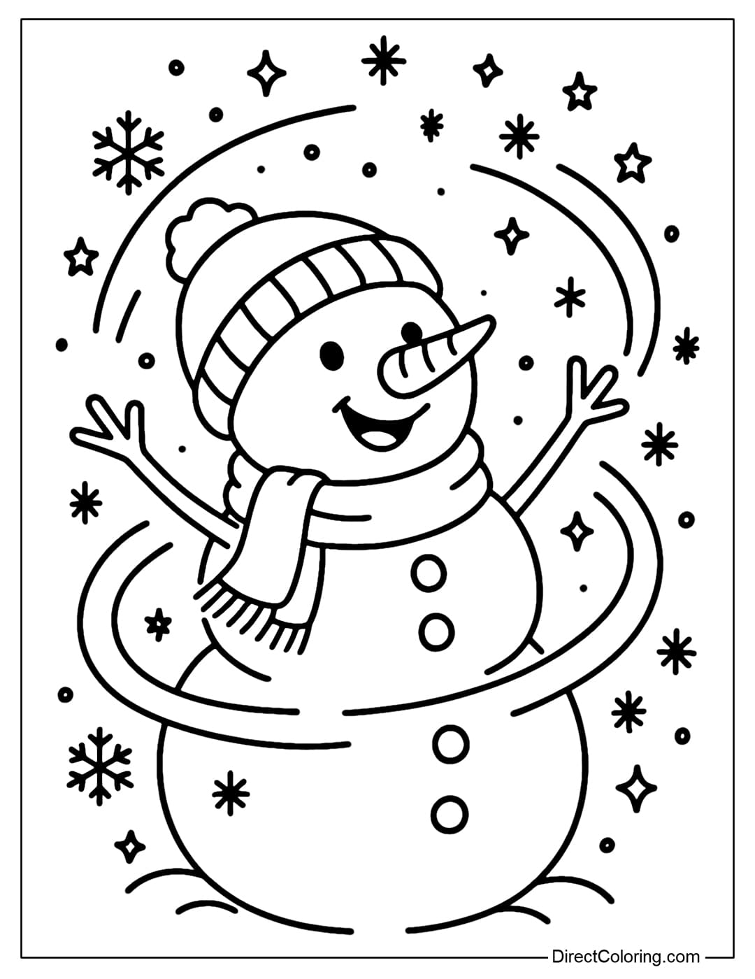 A magical snowman coloring page, born from Christmas magic.