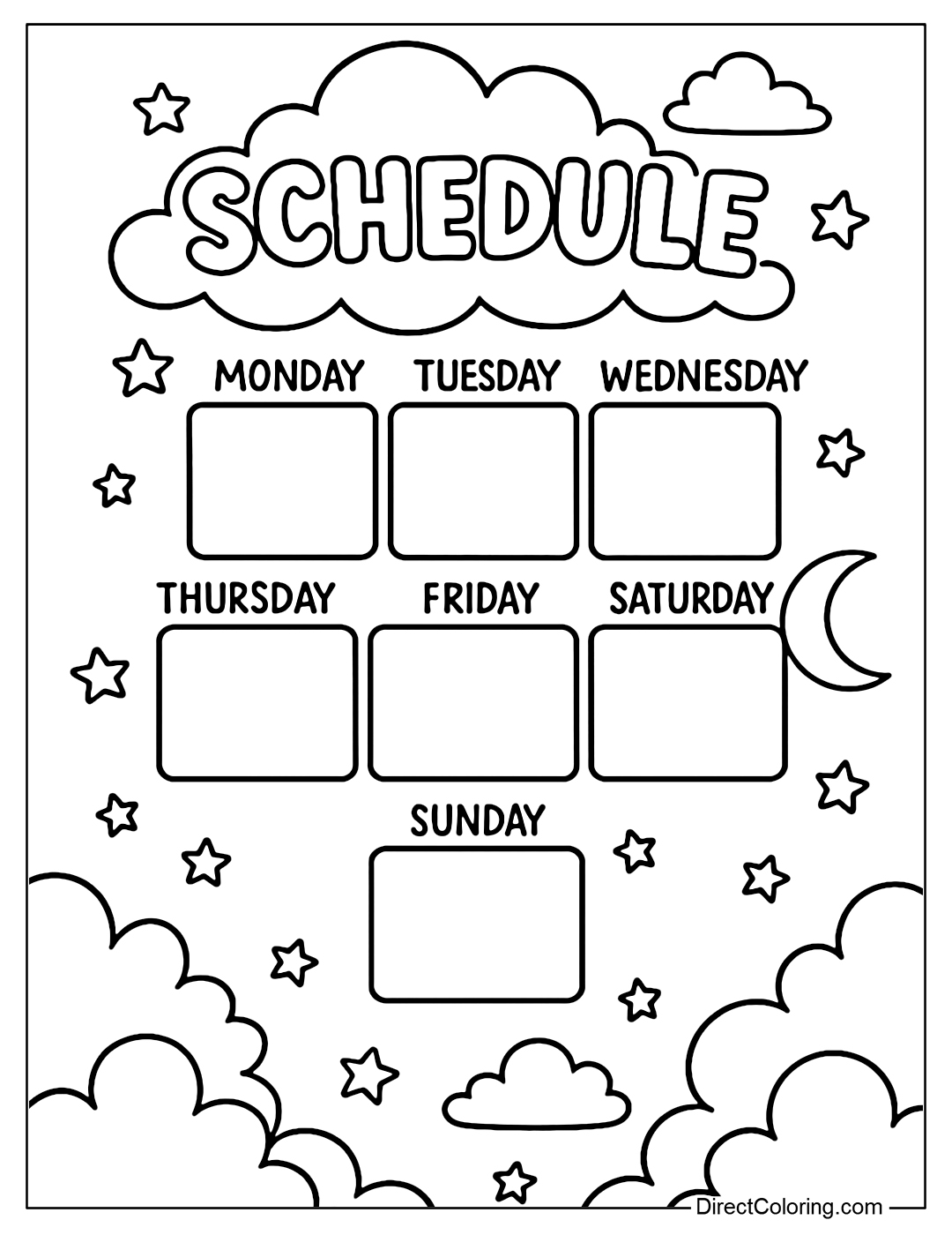 A dream schedule coloring page - where you create your ideal school week.