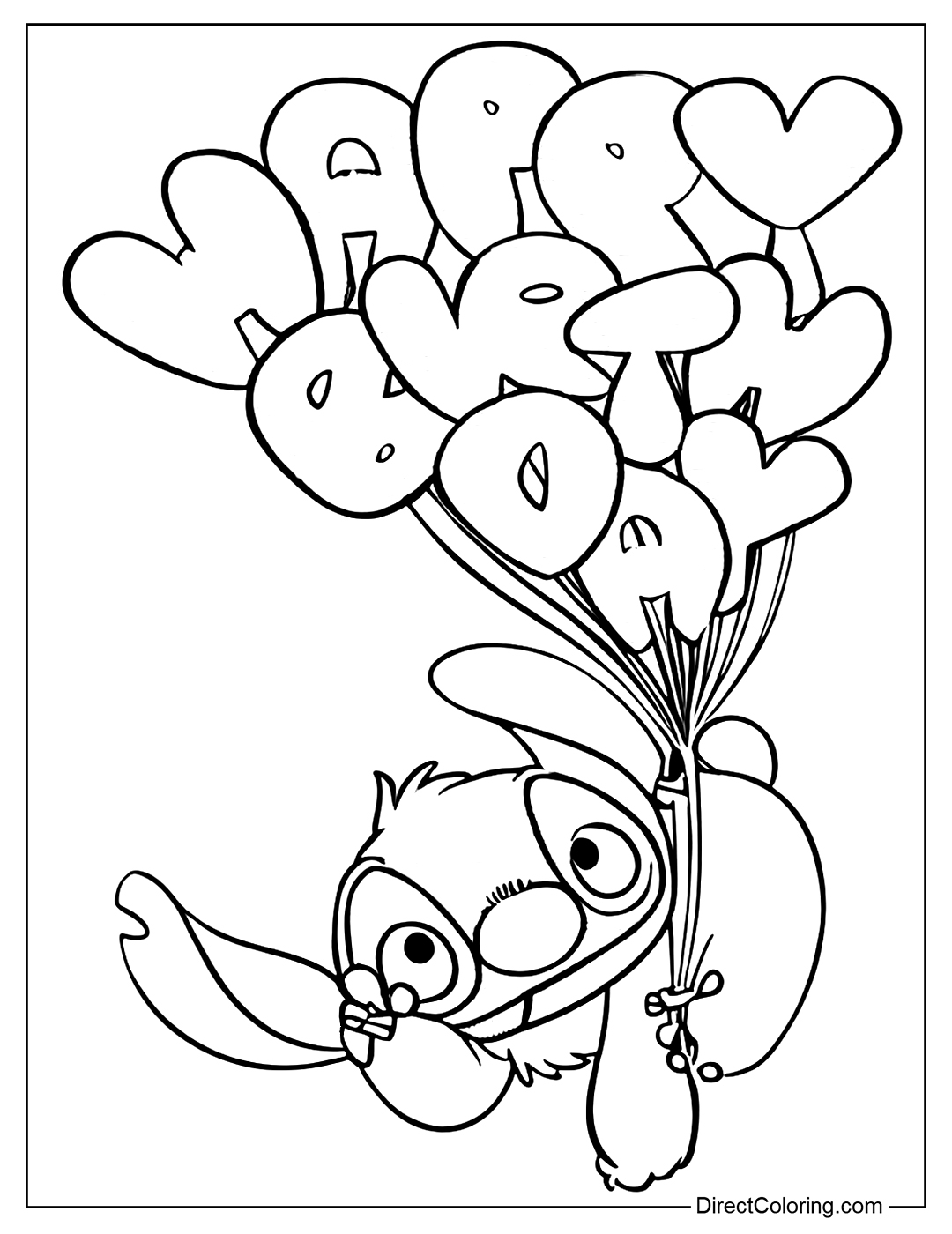 Stitch with Happy Birthday Balloon Coloring Page