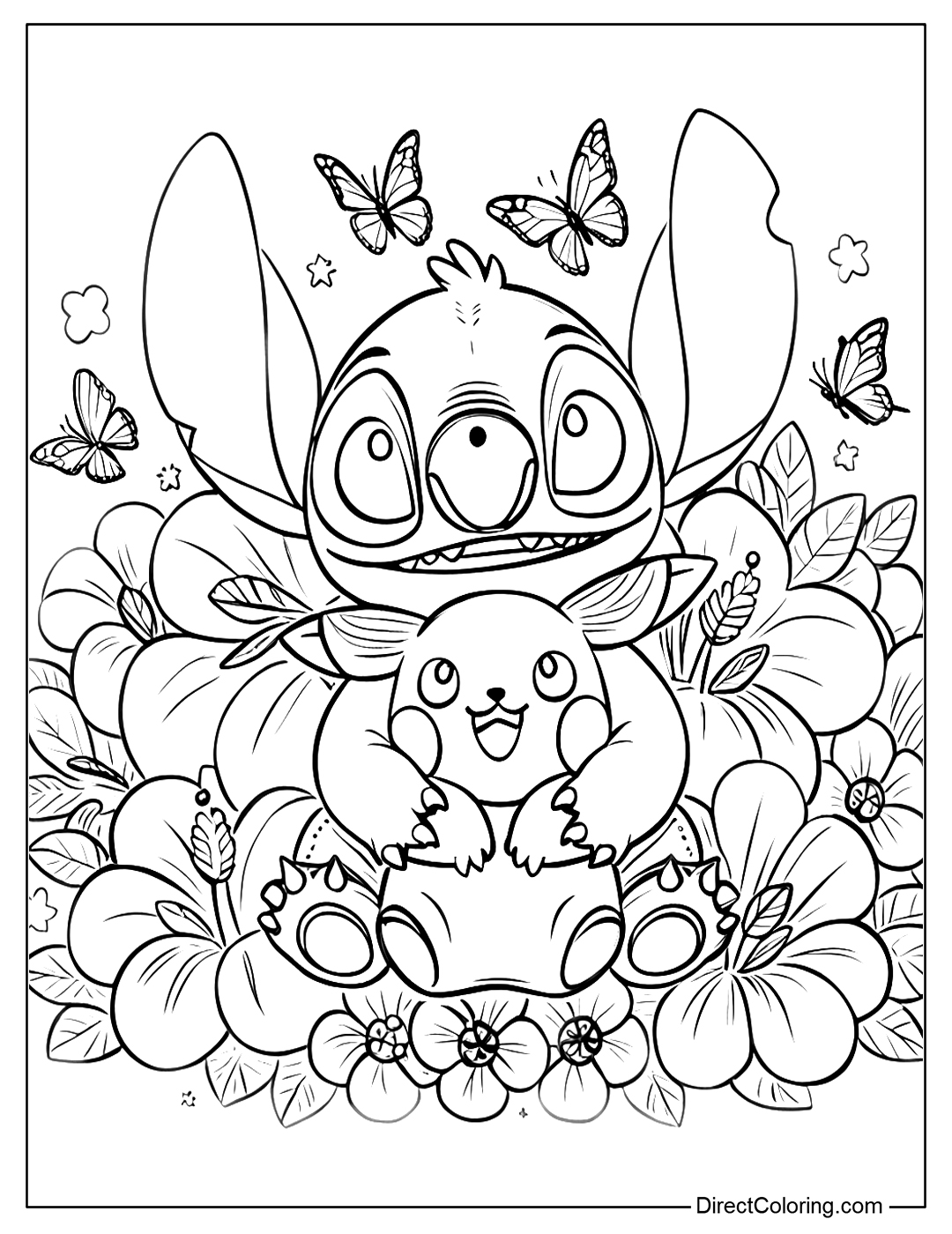 Stitch with Pikachu Coloring Page