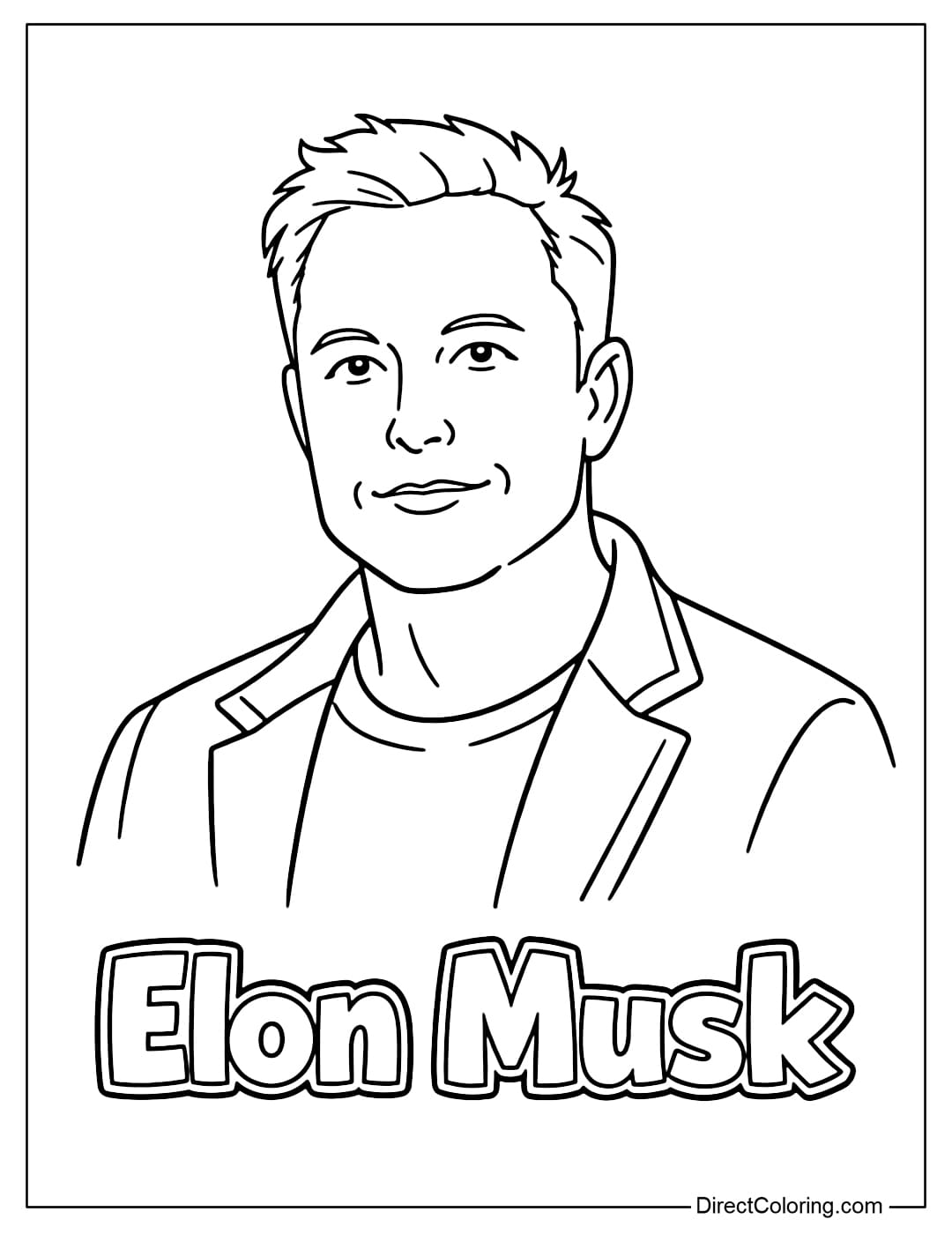 Simple Elon Musk coloring pages with the word 