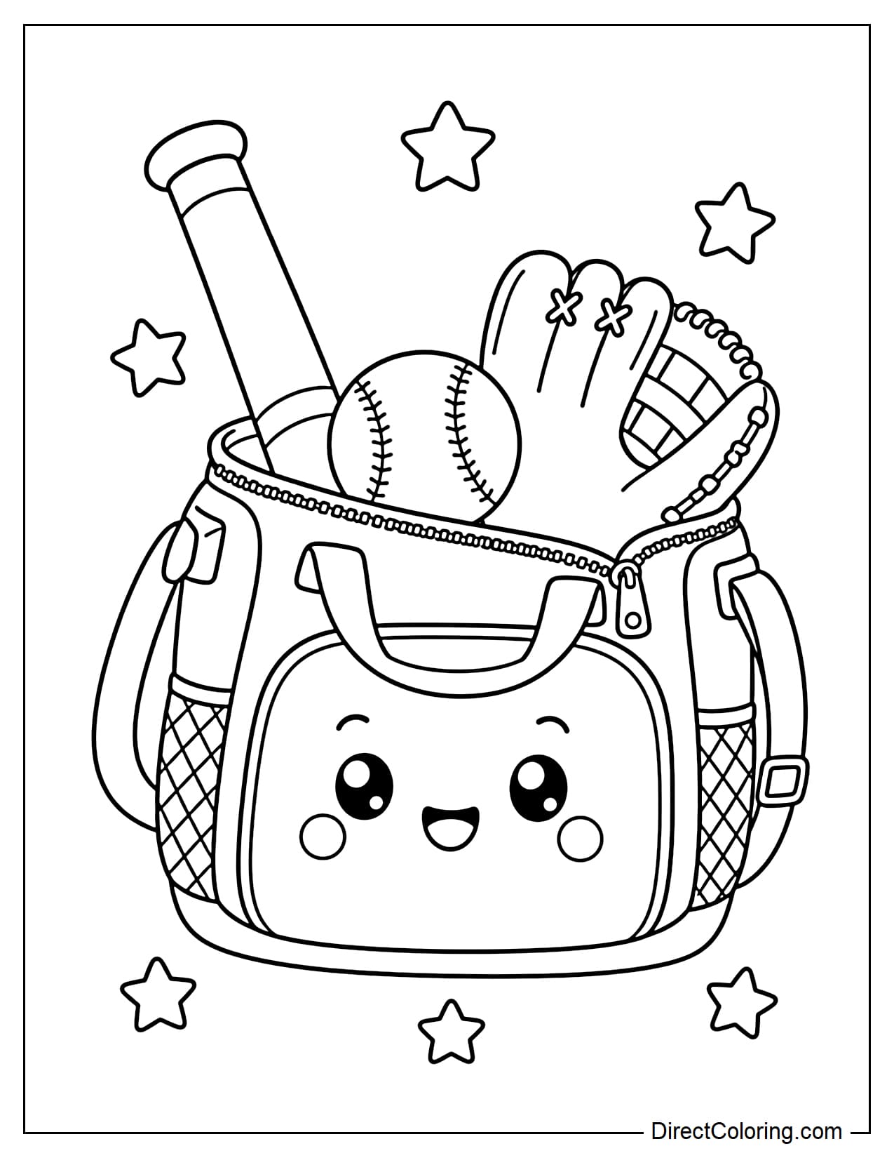 A lovely baseball bag containing a bat, ball, and small glove inside.