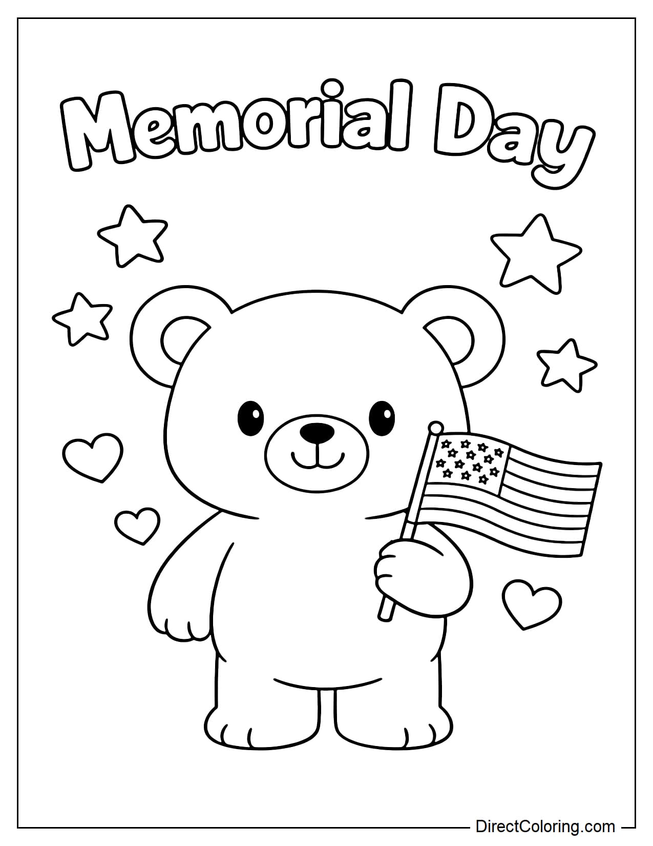 A cute bear holding an American flag, large and child-friendly.