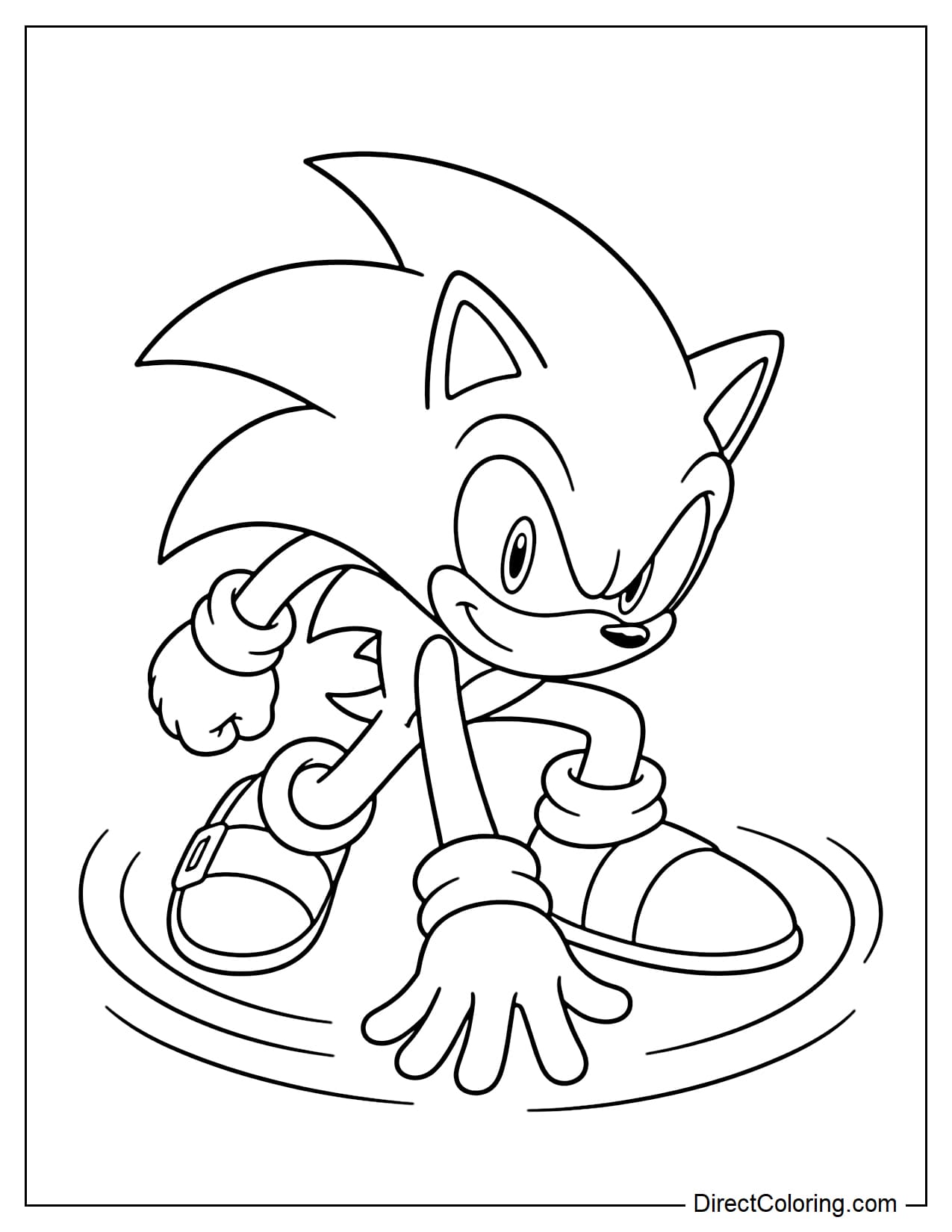 Sonic is in a Spin Dash pose, body lowered, with some curved movements underneath.
