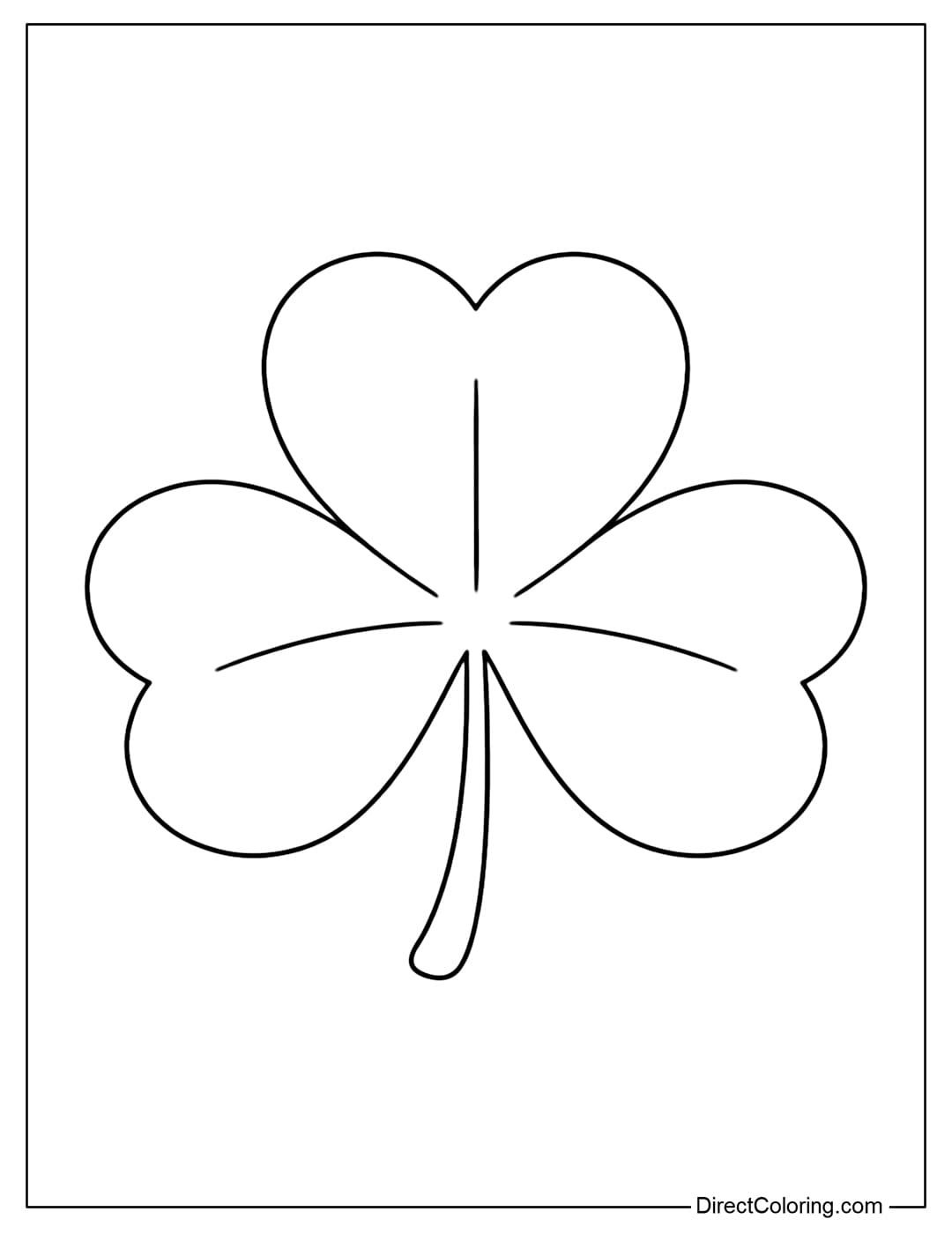 A coloring page featuring a large, traditional-shaped shamrock.