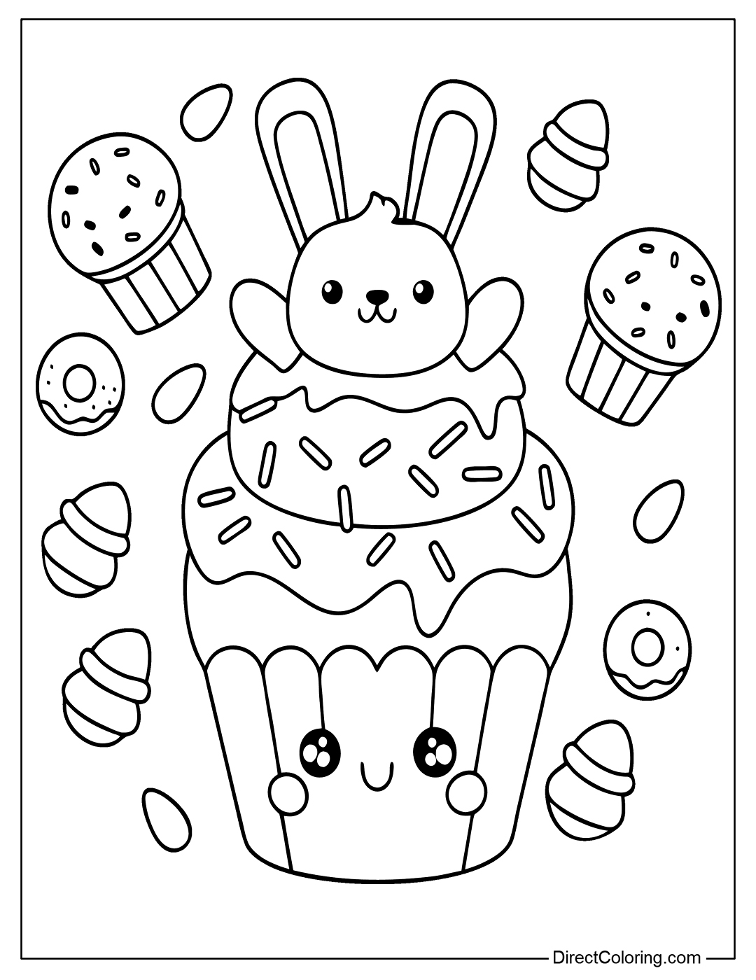 Cupcake Bunny with Sprinkles Coloring Page