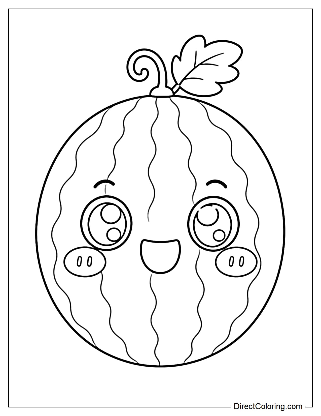 A huge kawaii watermelon face with round eyes and rosy cheeks.