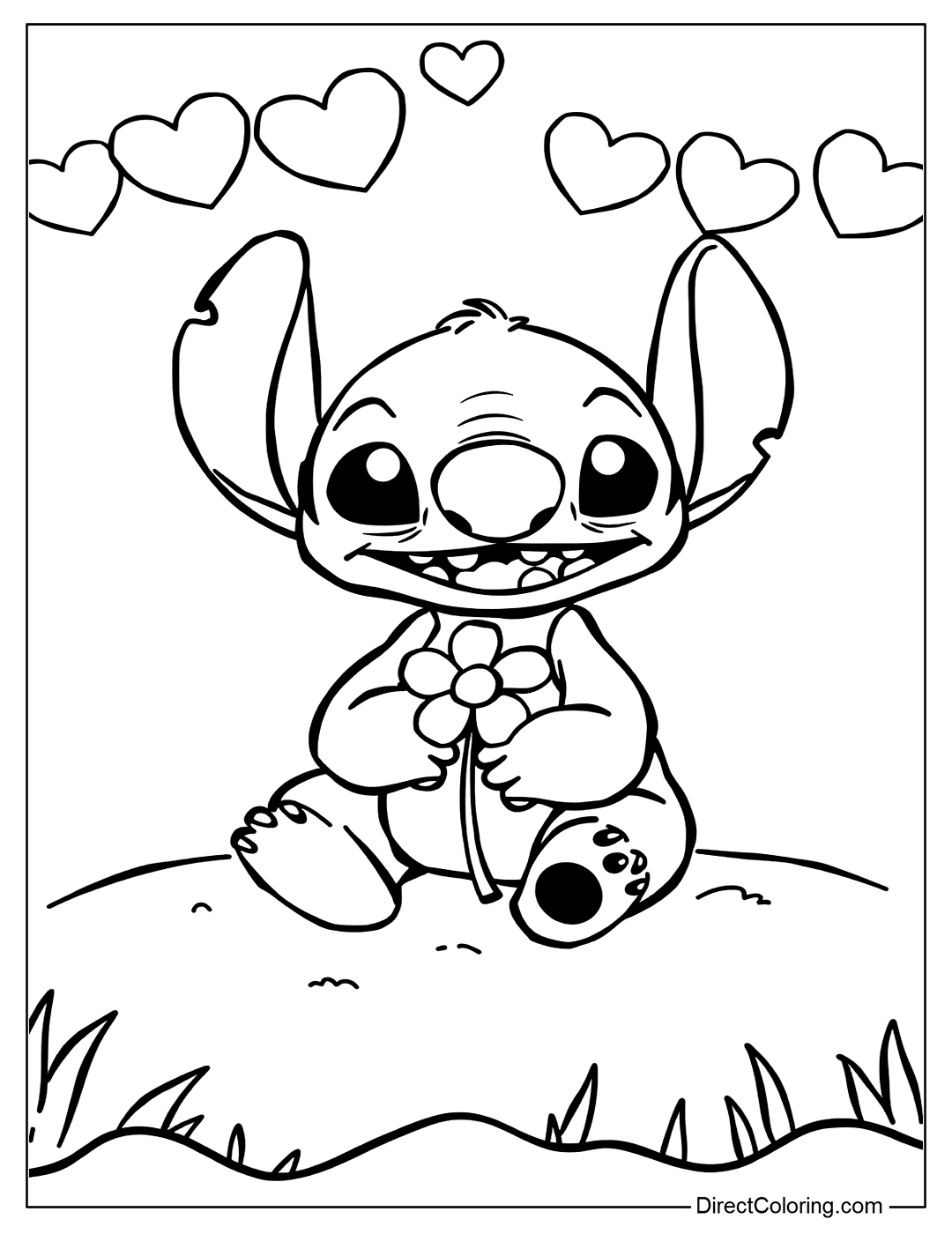 Stitch with Flower Coloring Page