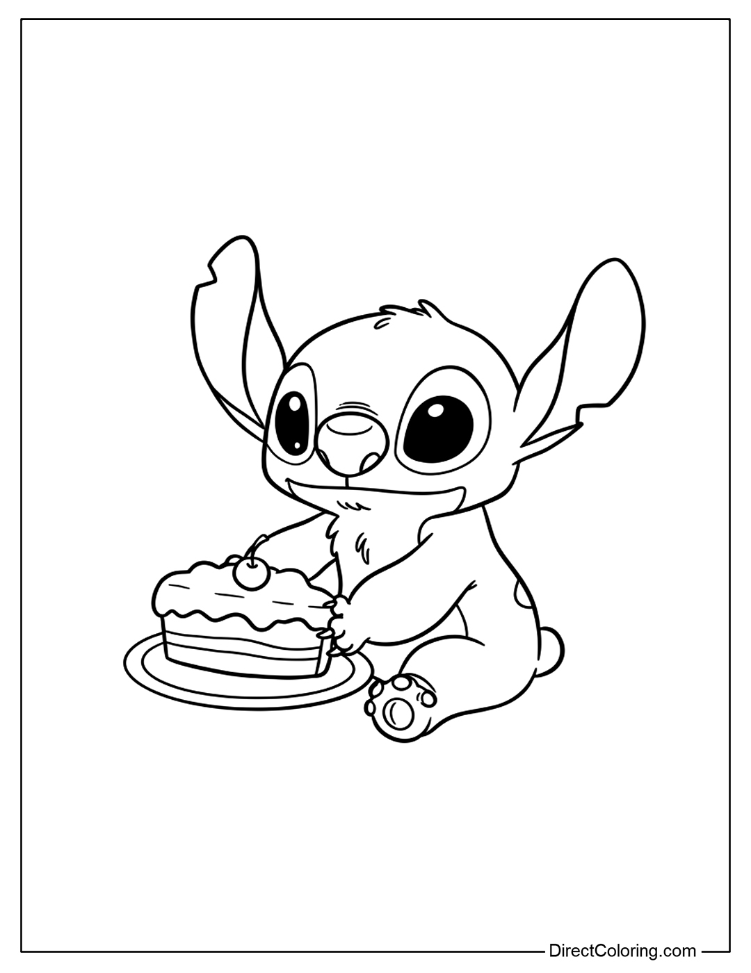 Stitch with Cake Coloring Page