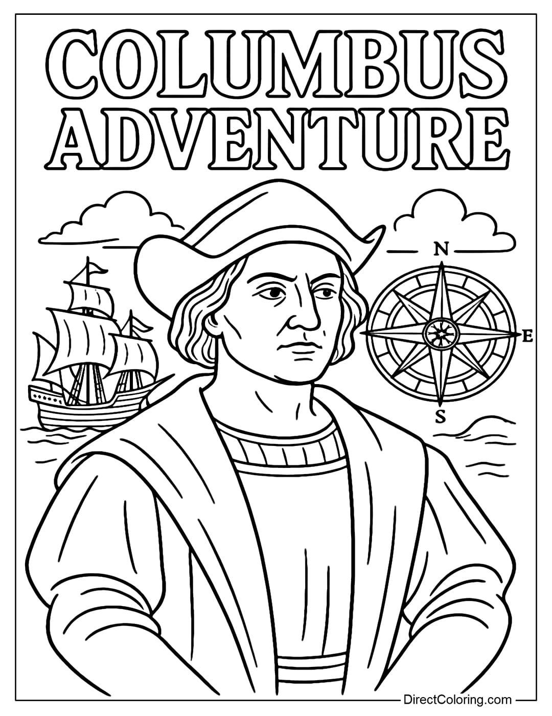 Coloring page of a vintage poster that says 