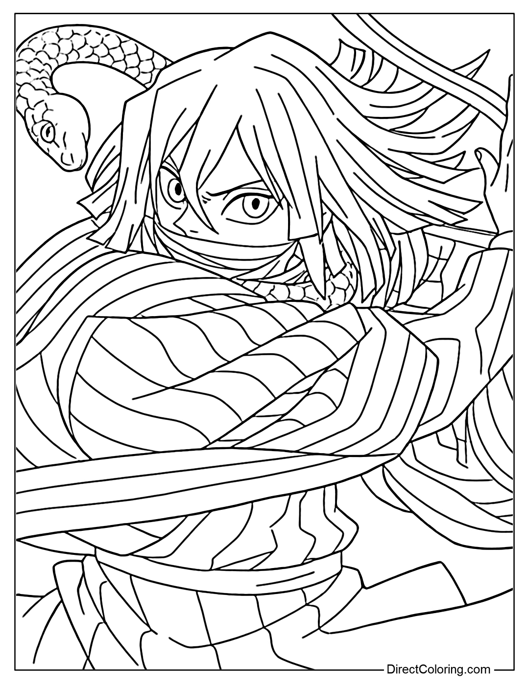 Demon Slayer Infinity Castle Coloring Page Obanai