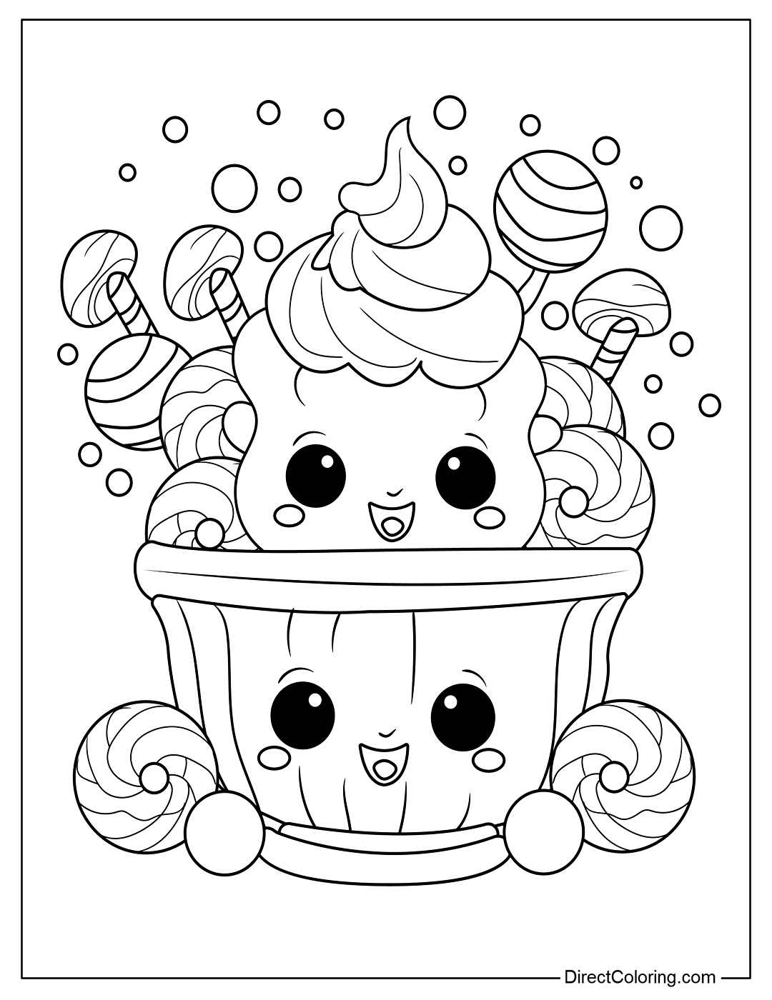 Cute Halloween Cupcake with Candy Coloring
