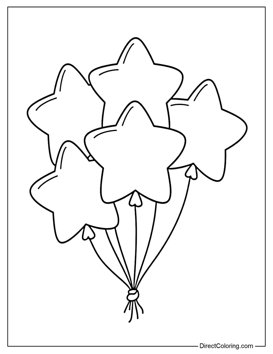 Coloring page of simple star-shaped balloons with gently rounded edges.