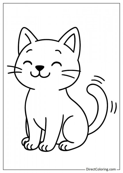 Happy cat sitting and wagging its tail coloring page