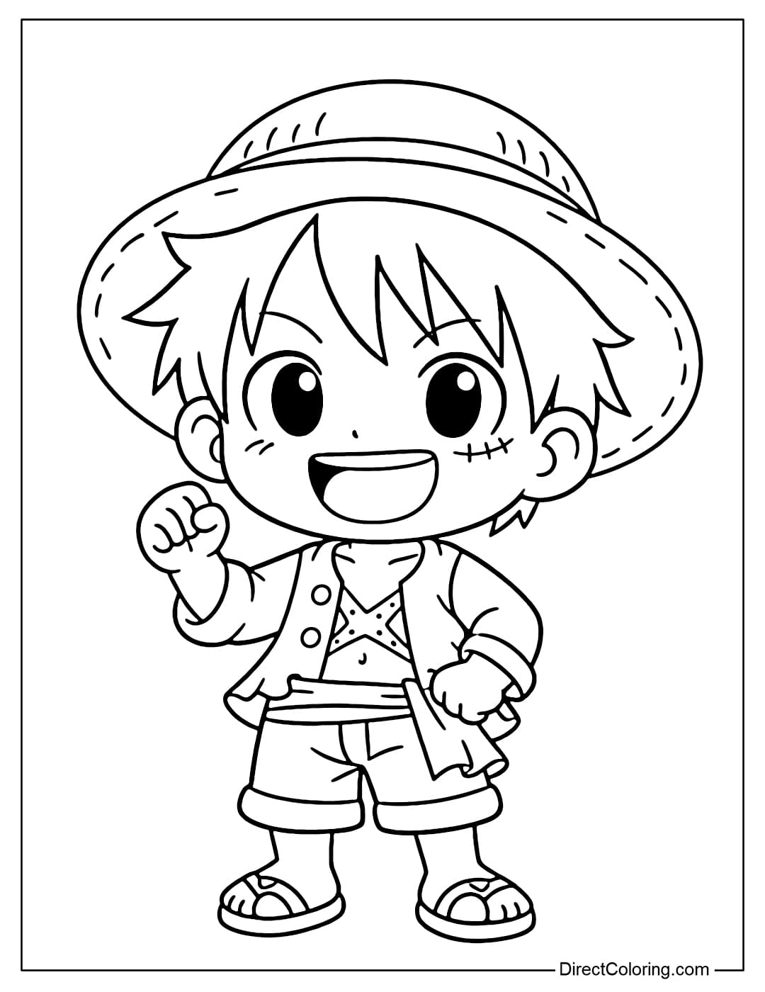 A chibi version of Luffy with a big head and an adorable standing pose.